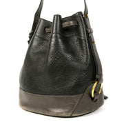 Authentieke Tweedehands Delvaux Black & Grey Leather Drawstring Bucket Bag juiste prijs veilig online shoppen luxe merken webshop winkelen Antwerpen België mode fashion