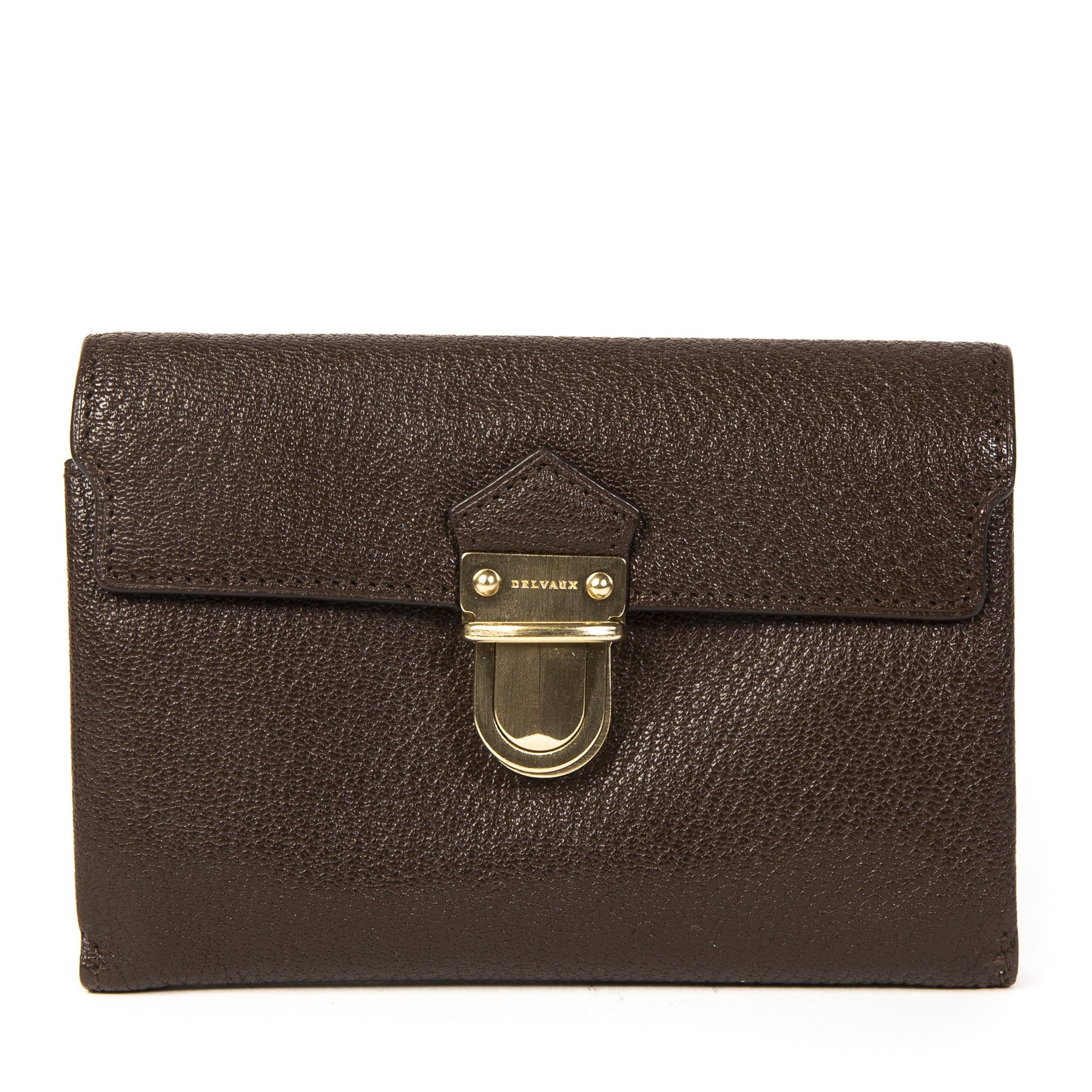 Authentieke Tweedehands Delvaux Brown Leather Wallet juiste prijs veilig online shoppen luxe merken webshop mode fashion winkelen Antwerpen België
