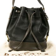 Authentieke Tweedehands Delvaux Black & Grey Leather Drawstring Bucket Bag juiste prijs veilig online shoppen luxe merken webshop winkelen Antwerpen België mode fashion