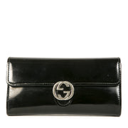 Authentieke Tweedehands Gucci Black Patent Leather GG Wallet juiste prijs veilig online shoppen luxe merken webshop winkelen Antwerpen België