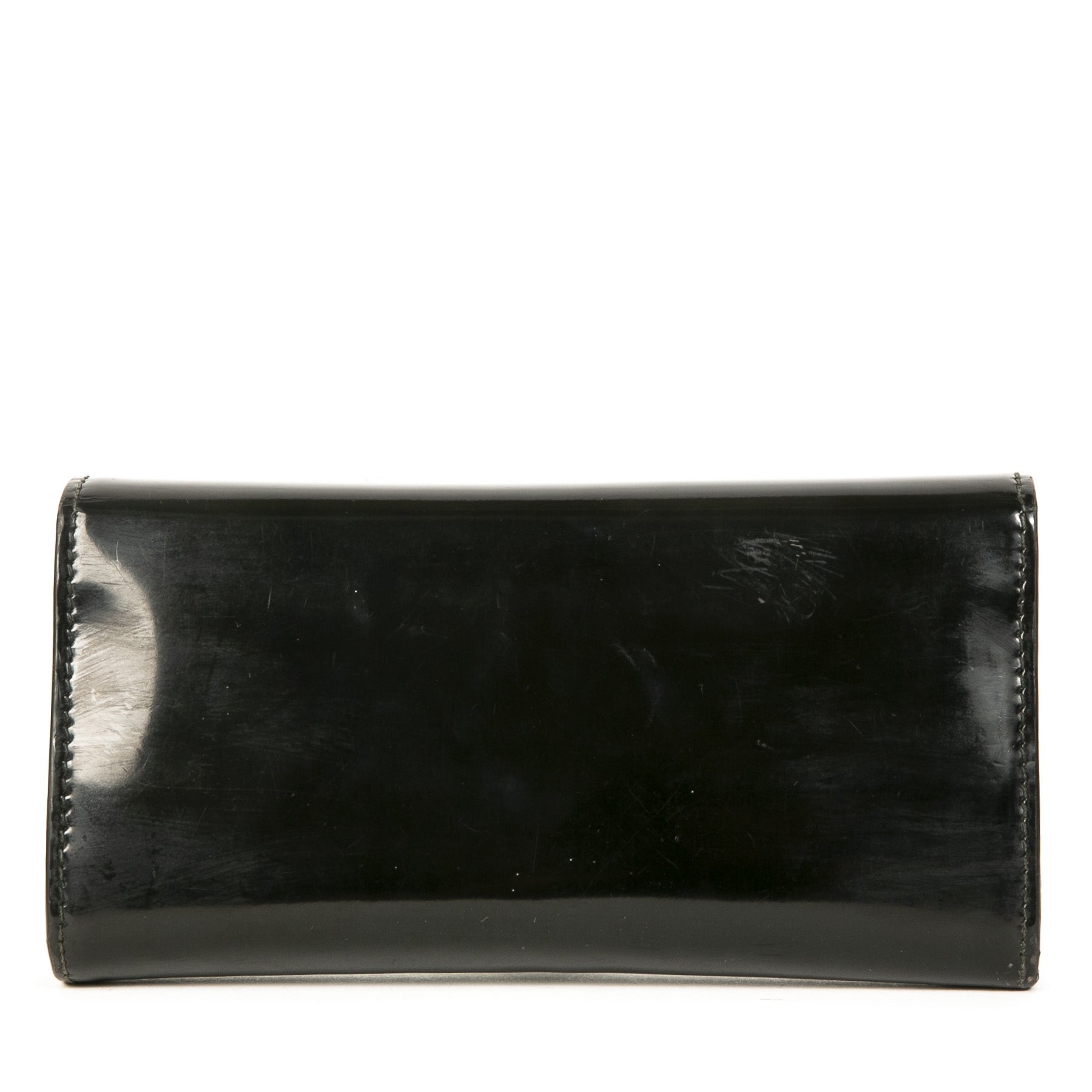Authentieke Tweedehands Gucci Black Patent Leather GG Wallet juiste prijs veilig online shoppen luxe merken webshop winkelen Antwerpen België
