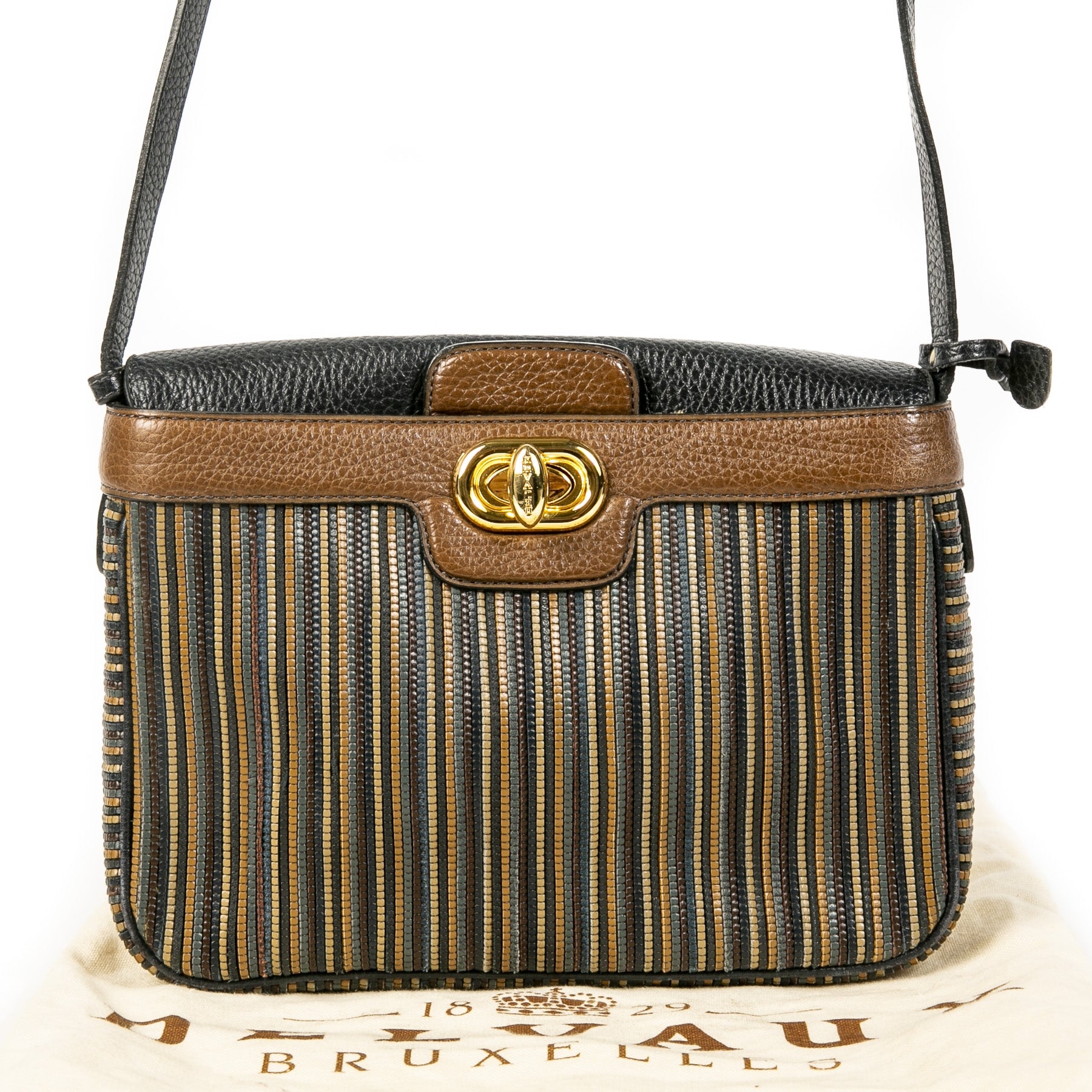 Delvaux Toile de Cuir Brown and Blue Bag
