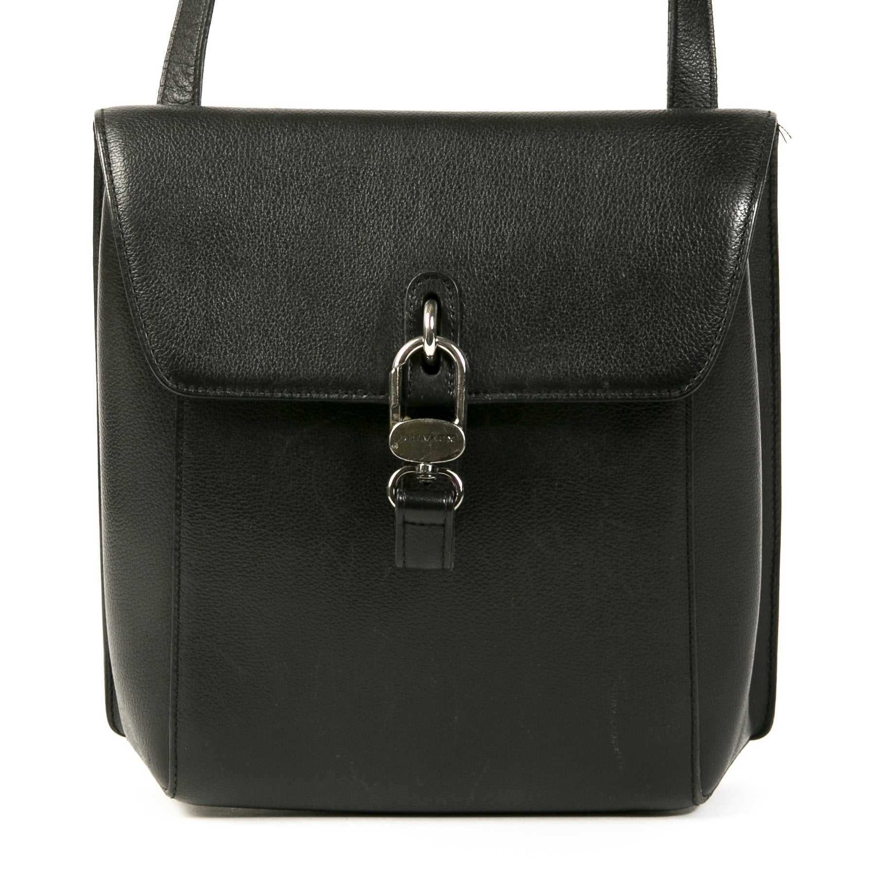 Authentieke Tweedehands Delvaux Black Leather Front Flap Crossbody Bag juiste prijs veilig online shoppen luxe merken webshop winkelen Antwerpen België mode fashion