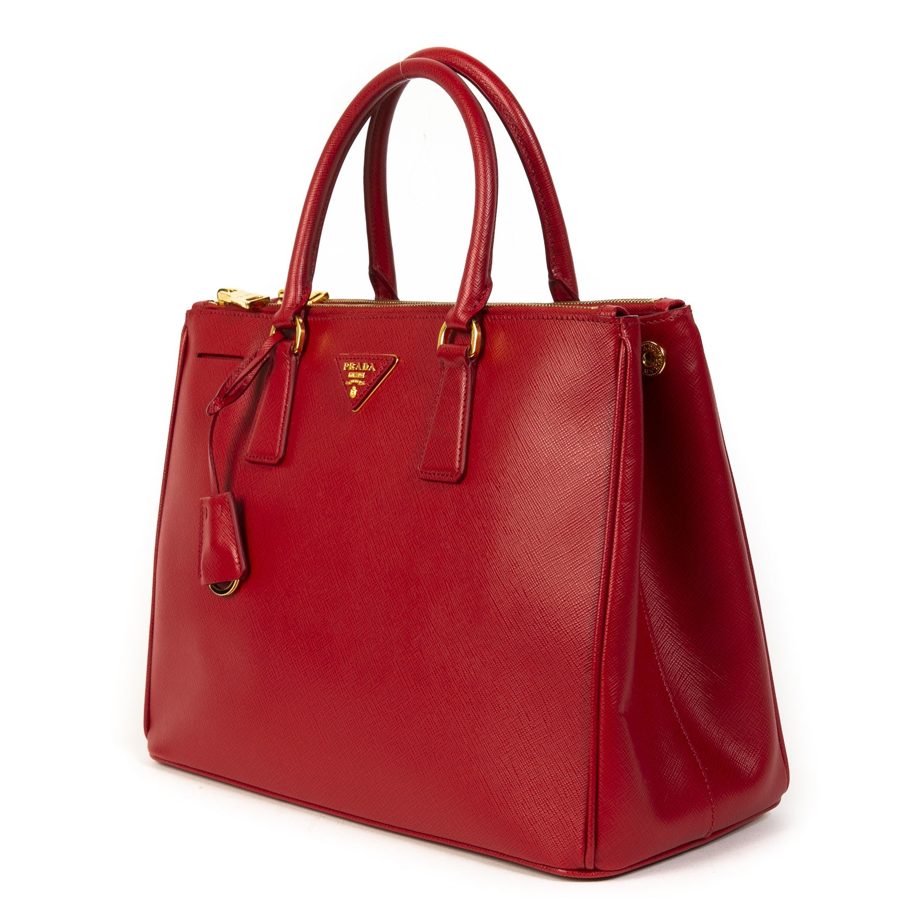 Authentieke Tweedehands Prada Red Leather Top Handle Bag + Strap juiste prijs veilig online shoppen luxe merken webshop winkelen Antwerpen België mode fashion