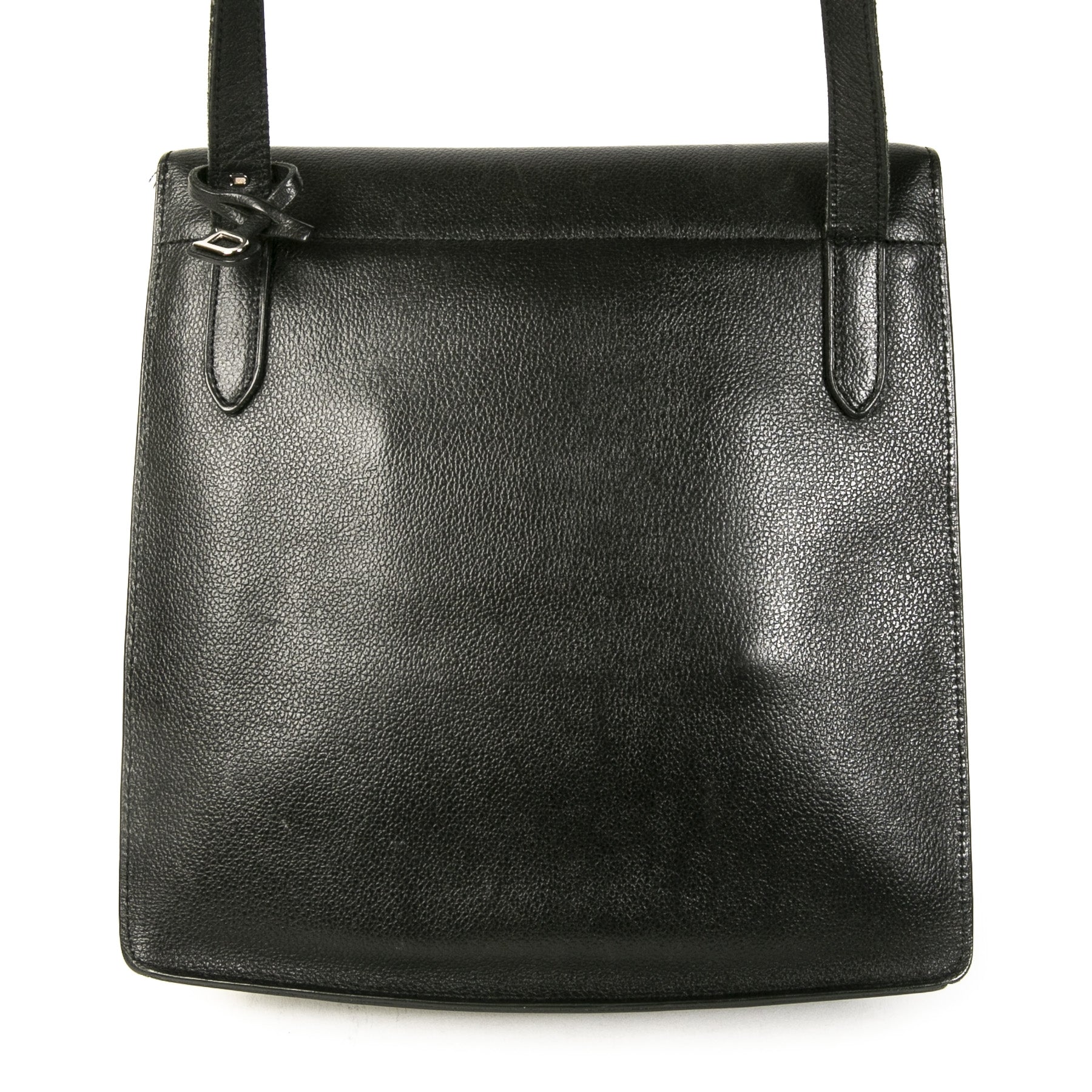 Authentieke Tweedehands Delvaux Black Leather Front Flap Crossbody Bag juiste prijs veilig online shoppen luxe merken webshop winkelen Antwerpen België mode fashion