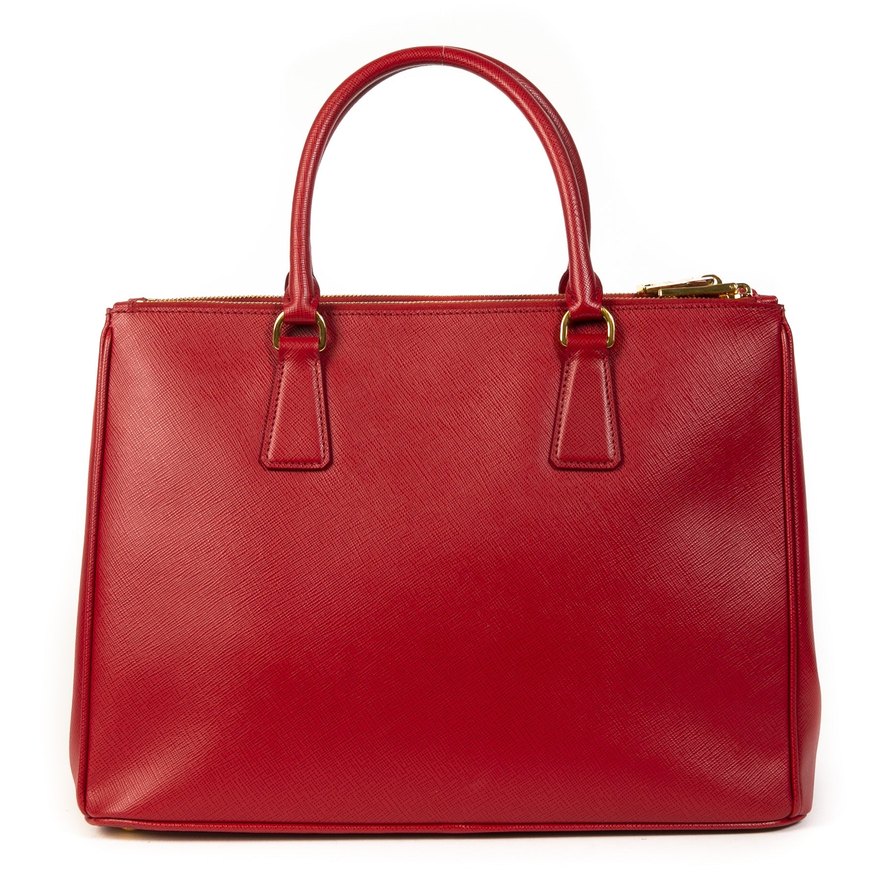 Authentieke Tweedehands Prada Red Leather Top Handle Bag + Strap juiste prijs veilig online shoppen luxe merken webshop winkelen Antwerpen België mode fashion