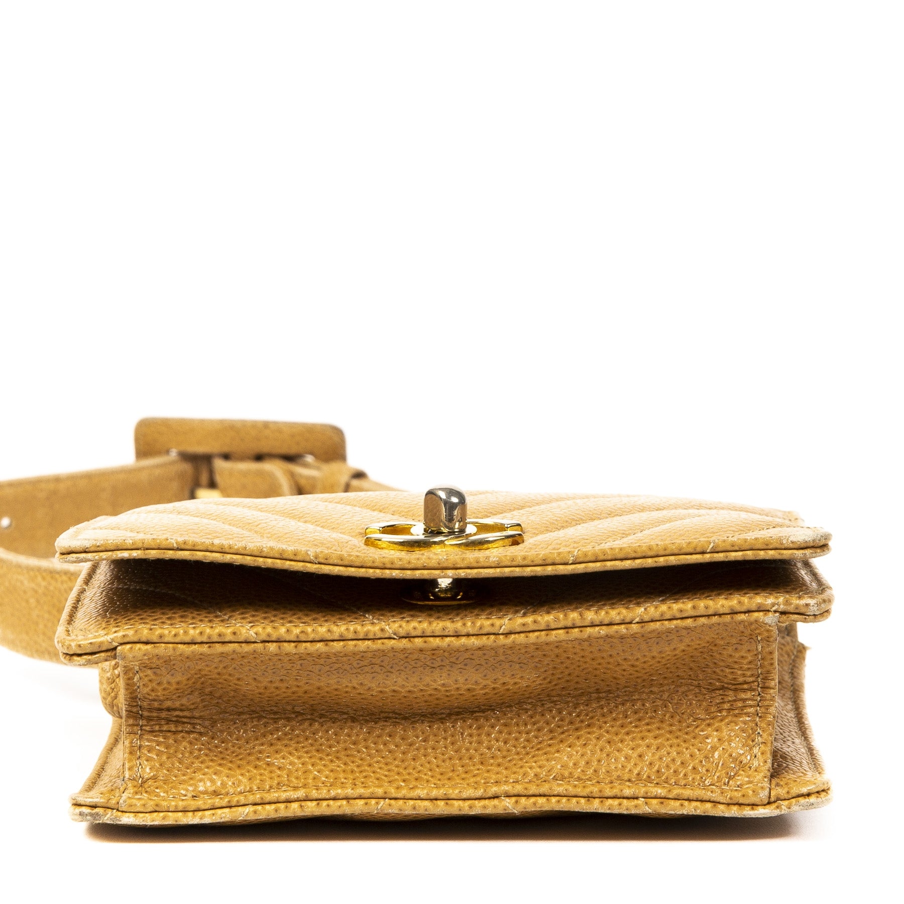 Authentieke Tweedehands Chanel Cognac Leather Square Belt Bag juiste prijs veilig online shoppen webshop luxe merken winkelen Antwerpen België