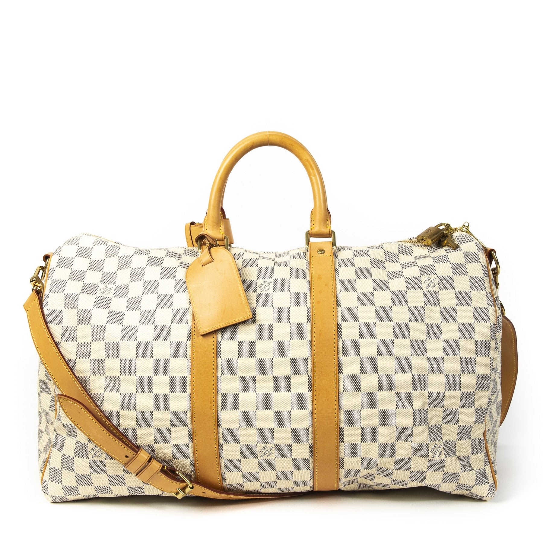 Authentic second-hand vintage Louis Vuitton Keepall Bandoulière Damier Azur 45 buy online webshop LabelLOV