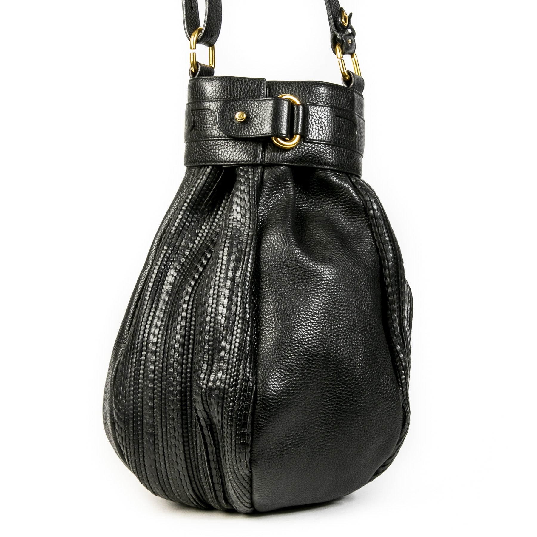 Authentique seconde main vintage Delvaux Toile De Cuir Long Bucket Bag achète en lgin