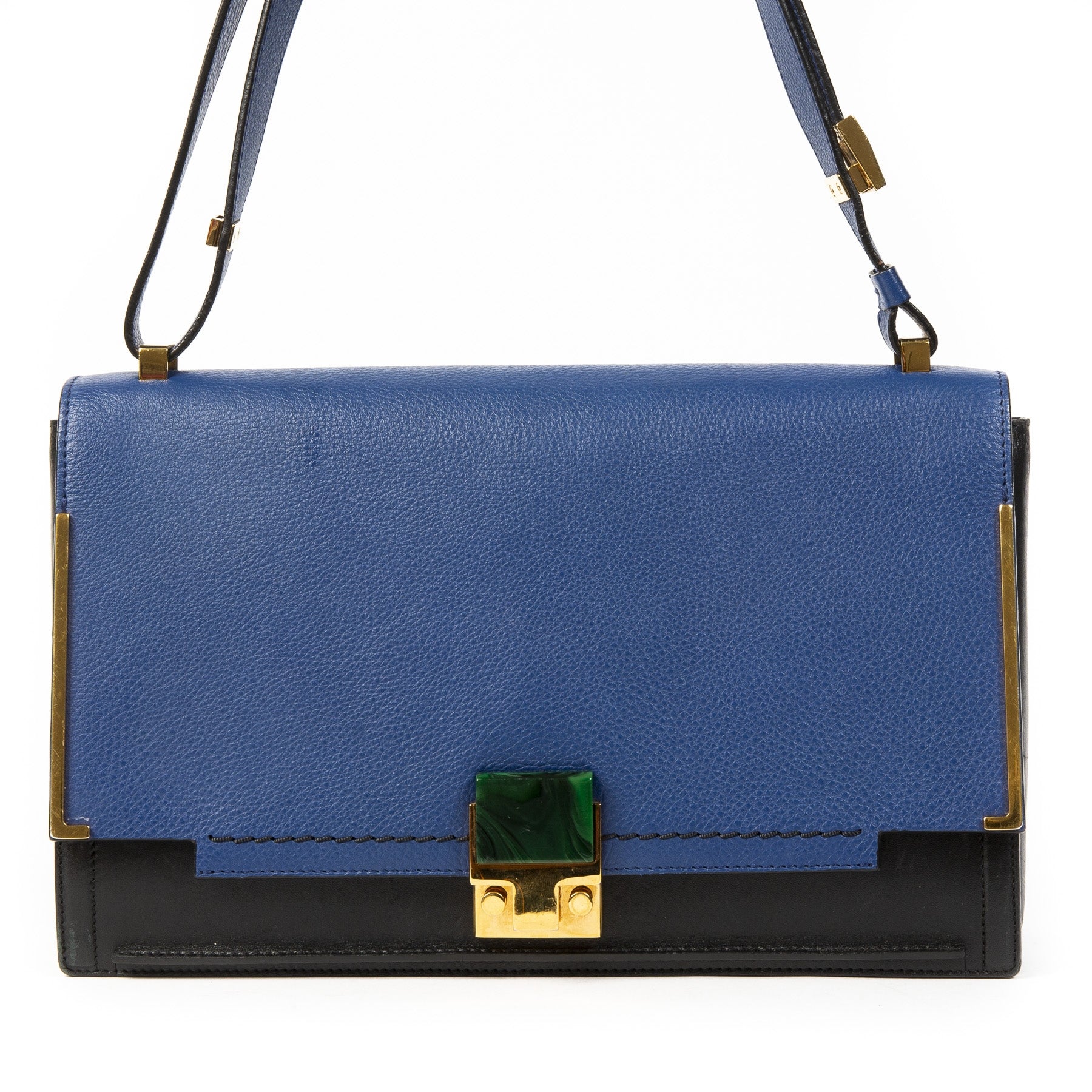 Koop authentieke tweedehands Lanvin Blue New Partition Leather Shoulder Bag juiste prijs veilig online winkelen LabelLOV webshop luxe merken winkelen Antwerpen België mode fashion