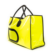Authentieke tweedehands vintage Delvaux Taxi Vernis Neon Yellow Travel Bag bij online webshop LabelLOV