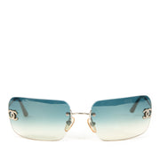Chanel Blue Rimless Sunglasses Crystal Rhinestone CC