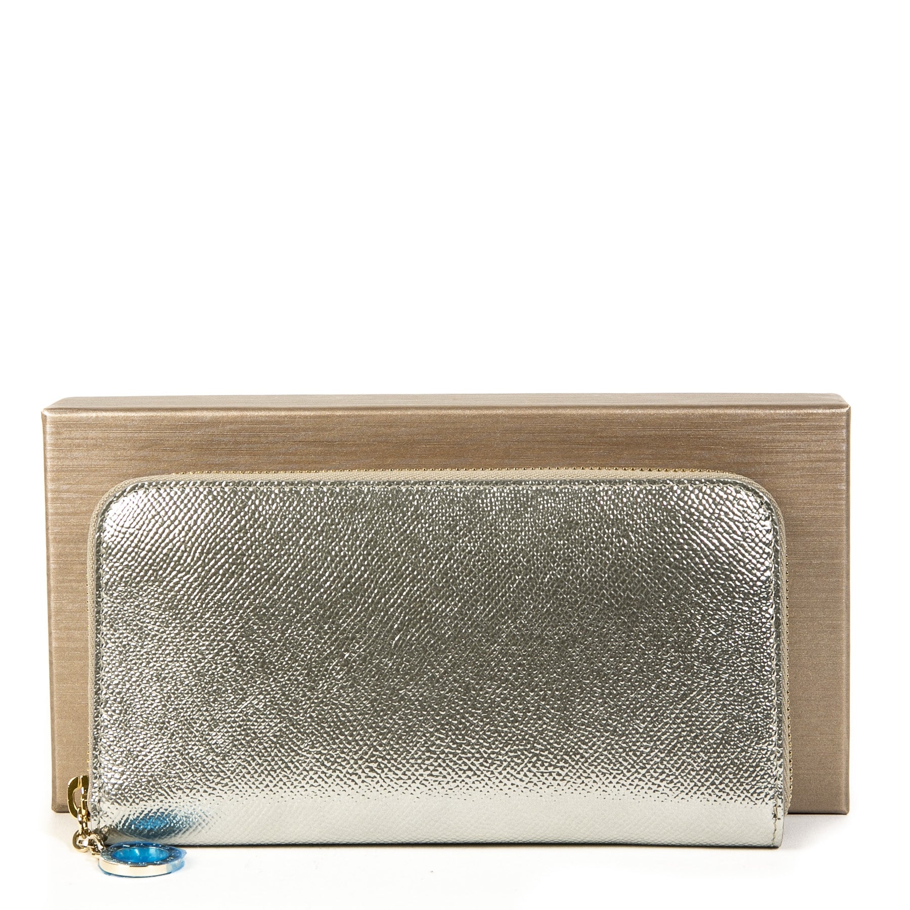 Bulgari Silver Metallic Zip Around Wallet
