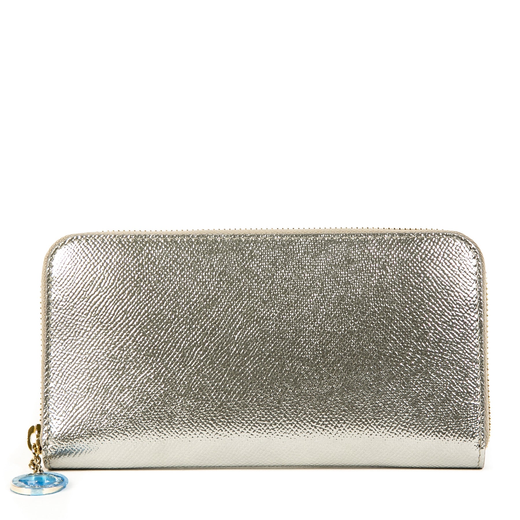 Bulgari Silver Metallic Zip Around Wallet