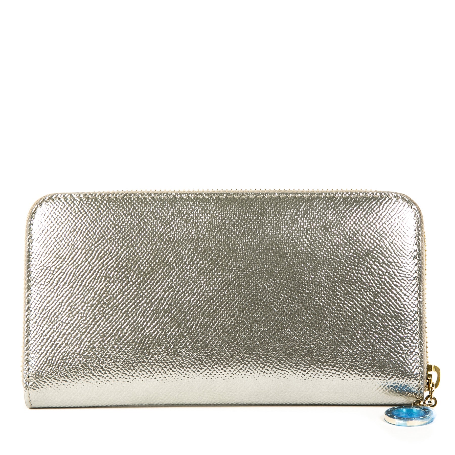 Bulgari Silver Metallic Zip Around Wallet