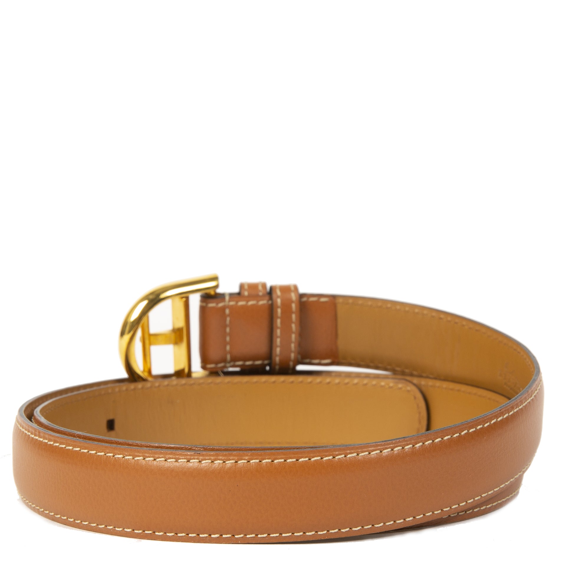 Delvaux Cognac Leather Brillant Buckle Belt