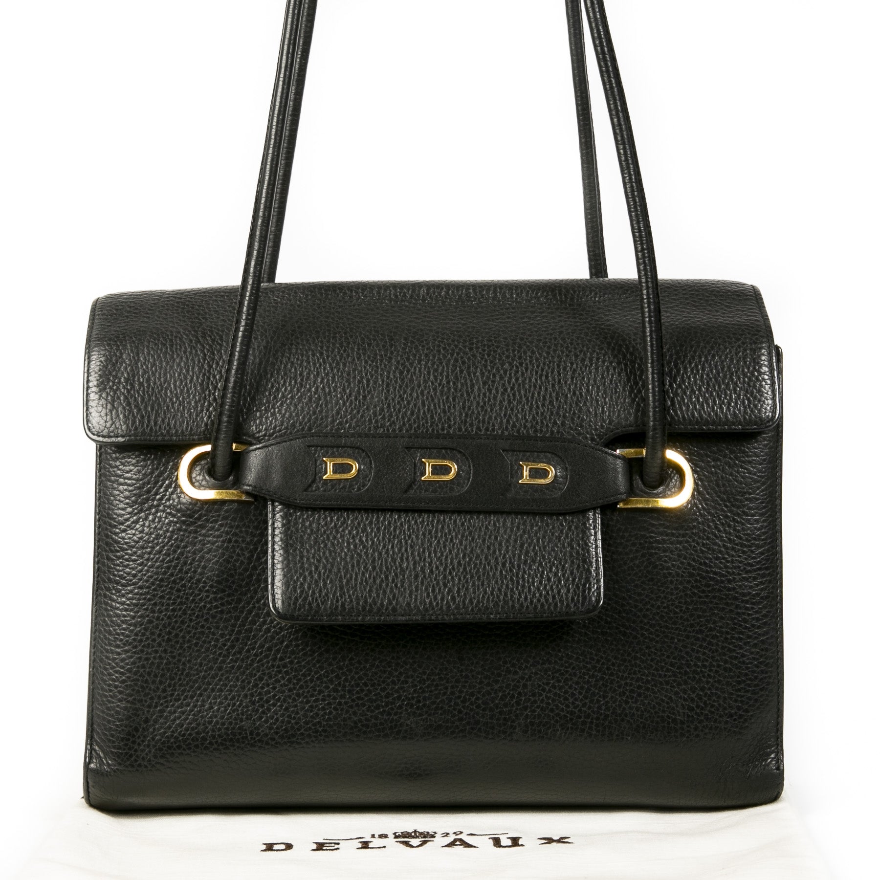 Authentic second-hand vintage Delvaux Black D Crossbody Bag buy online webshop LabelLOV