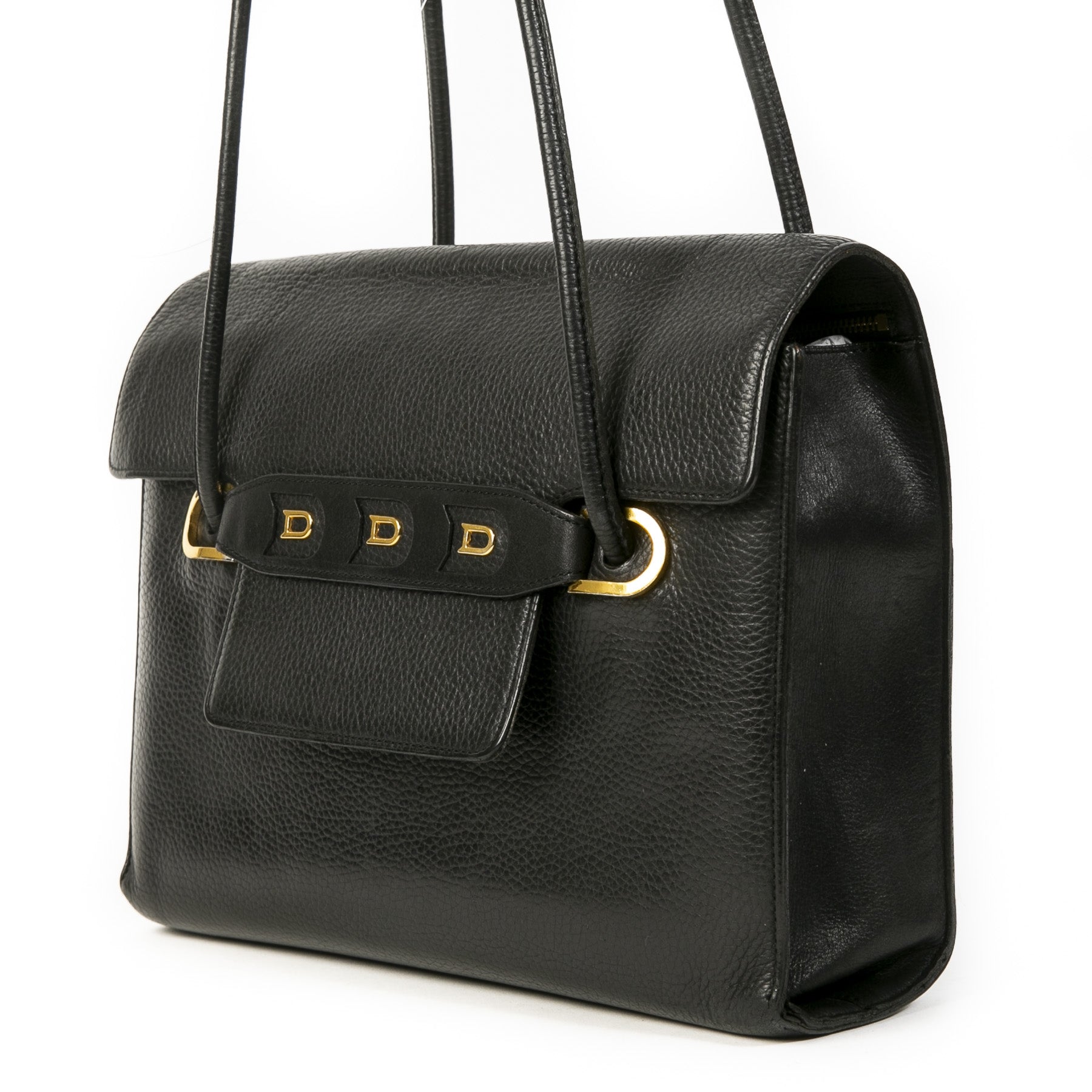 Authentieke tweedehands vintage Delvaux Black D Crossbody Bag koop online webshop LabelLOV