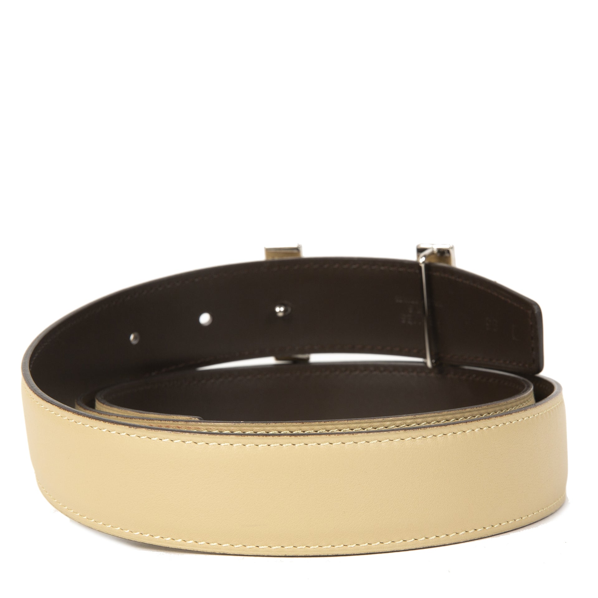 Hermès Constance H Brown & Beige Enamel Buckle Belt