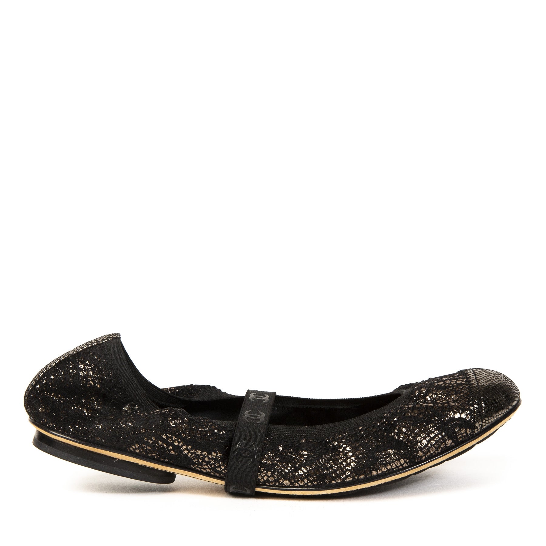 Chanel Black Lace Stretch Ballet Flats