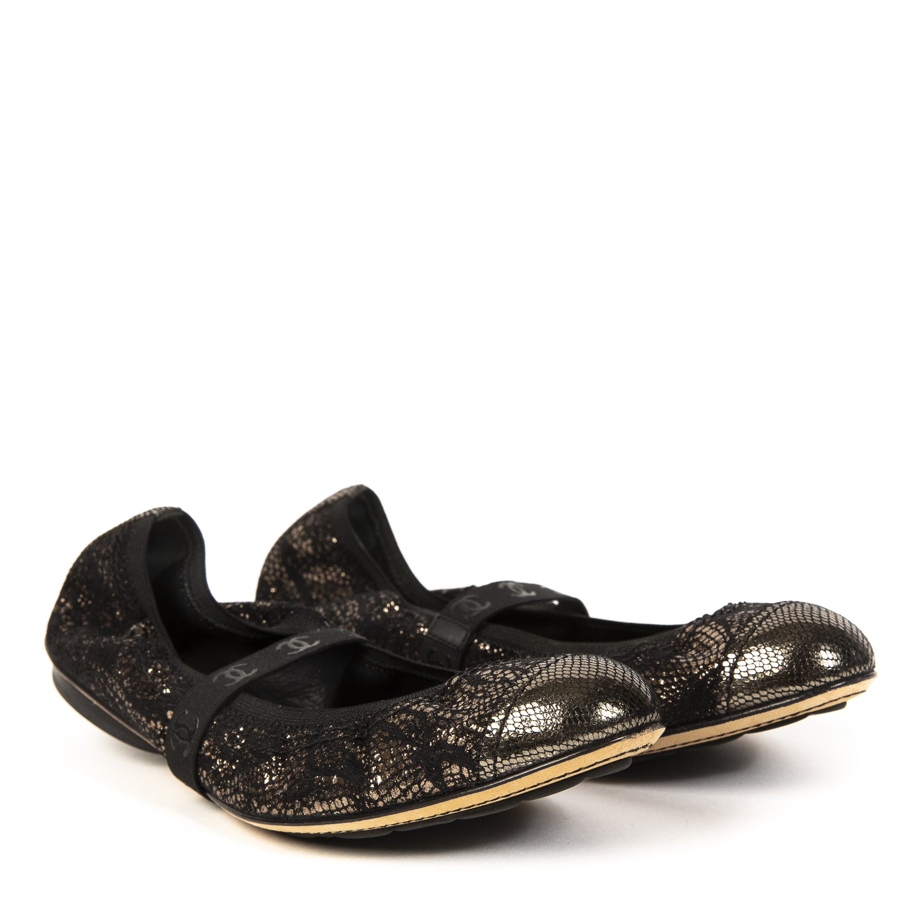 Chanel Black Lace Stretch Ballet Flats - Size 38,5
