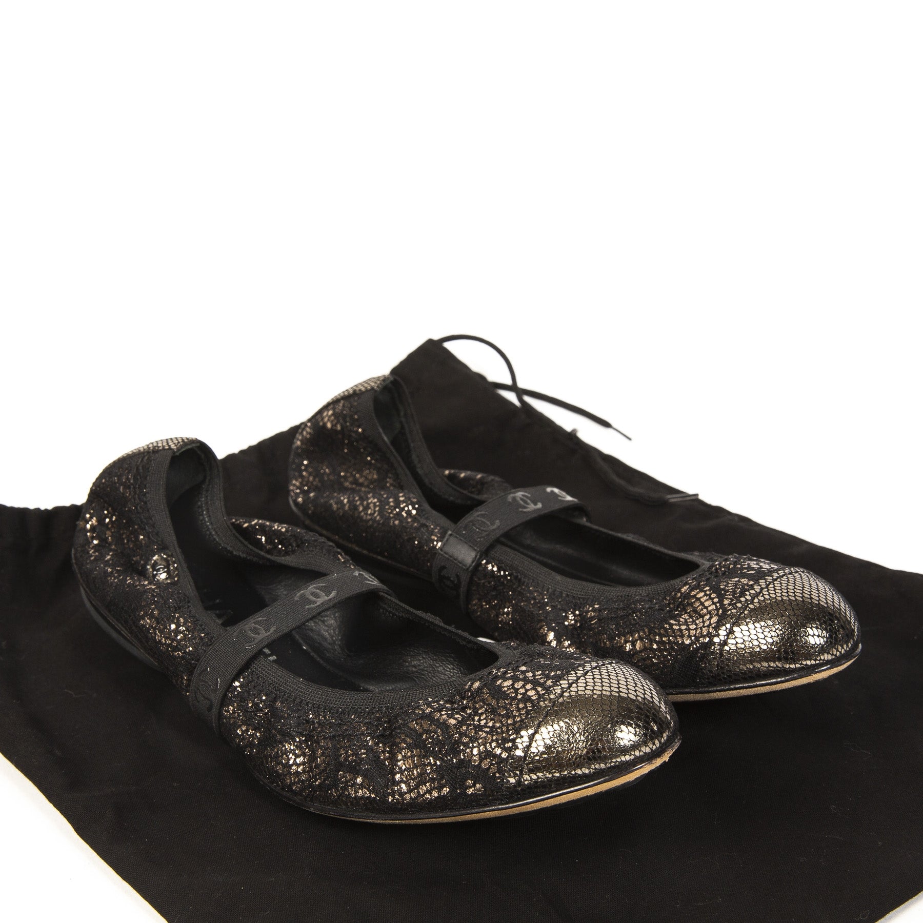 Chanel Black Lace Stretch Ballet Flats - Size 38,5