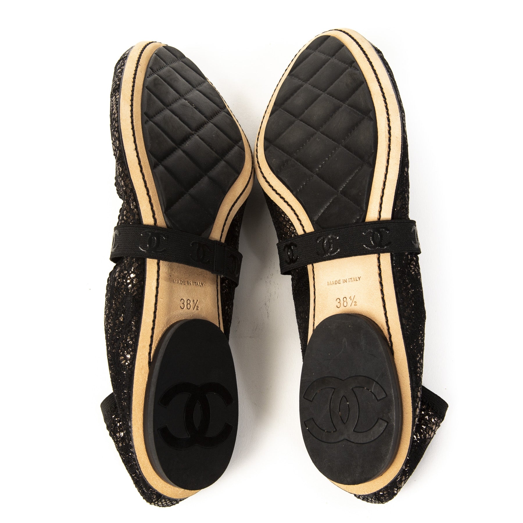 Chanel Black Lace Stretch Ballet Flats - Size 38,5