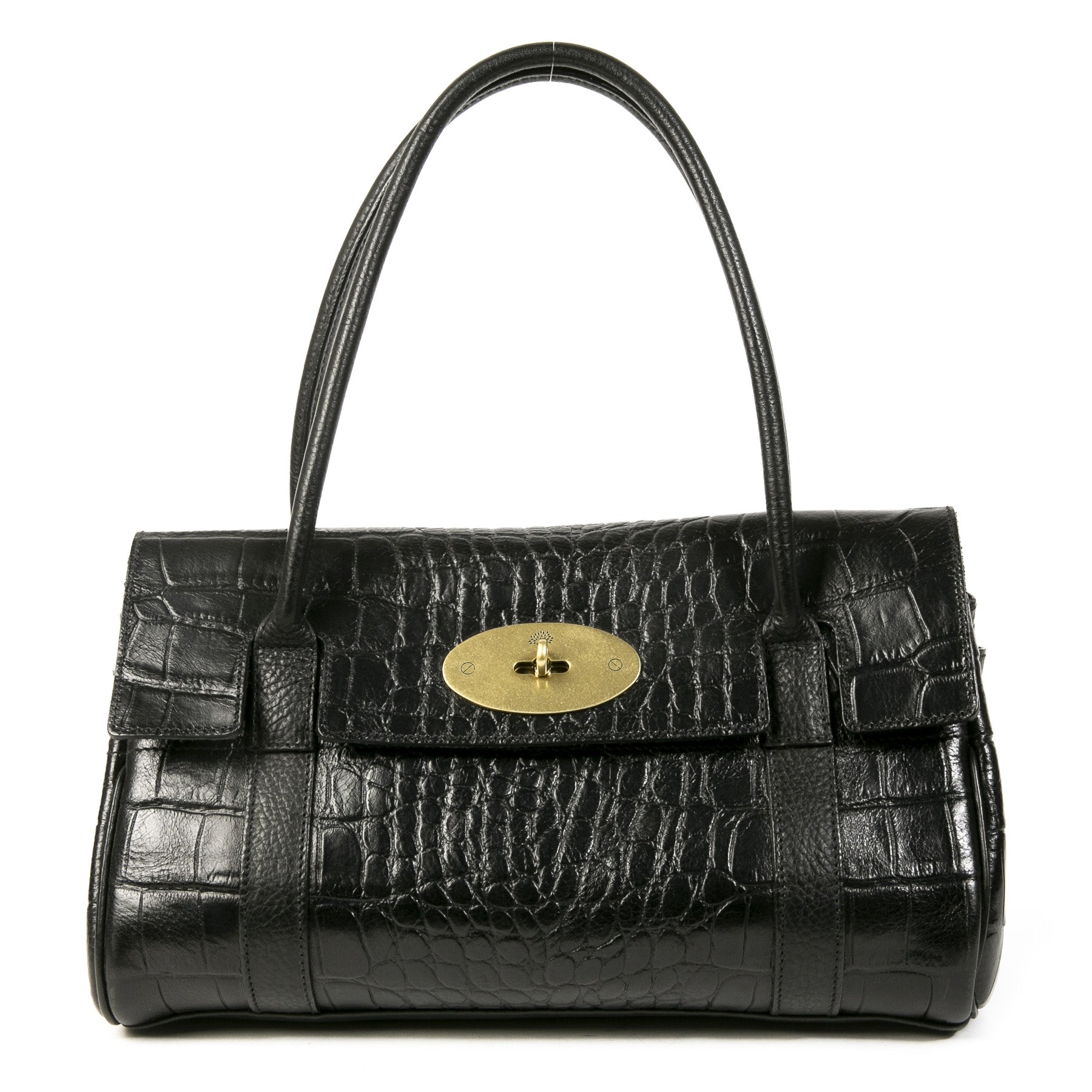 Mulberry Black Croc Embossed Bayswater East West Bag – Labellov