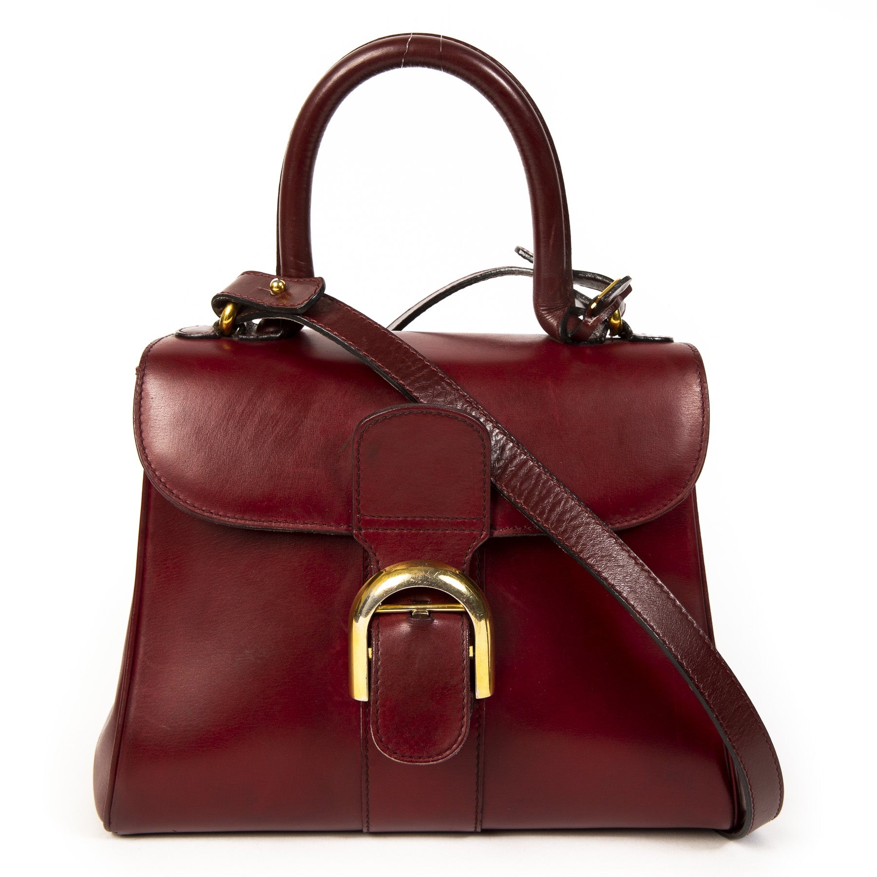 acheter en linge seconde main Delvaux Vintage Burgundy Boxcalf Brillant PM + Strap