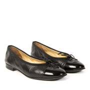 Chanel Black Leather Cap-Toe Ballerina Flats