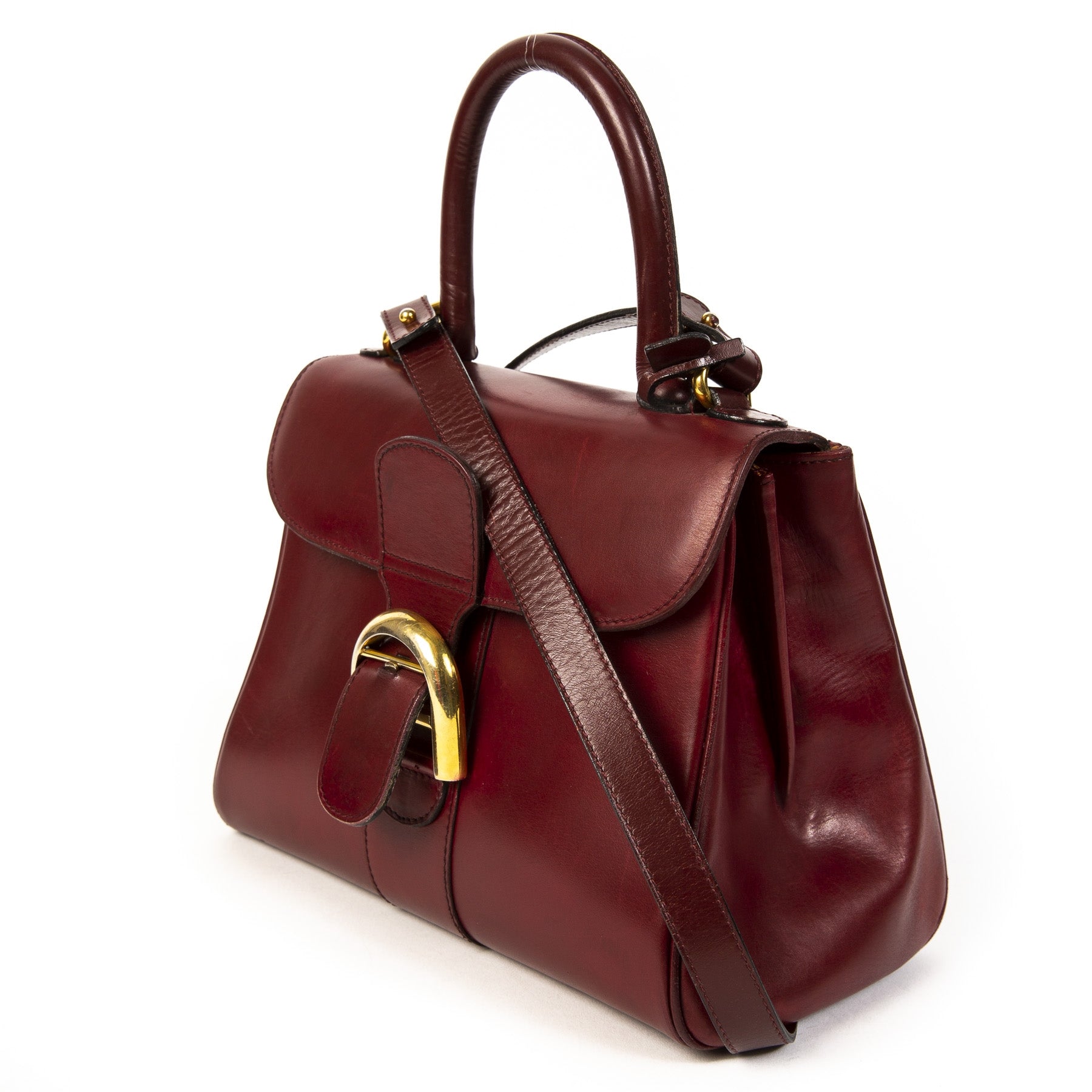 koop online tegen de beste prijs Delvaux Vintage Burgundy Boxcalf Brillant PM + Strap