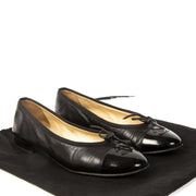 Chanel Black Leather Cap-Toe Ballerina Flats