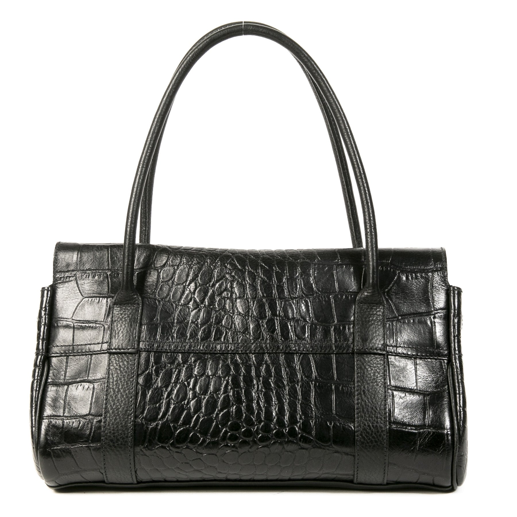 Authentieke tweedehands vintage Mulberry Black Croc Embossed Bayswater East West Bag at online webshop LabelLOV