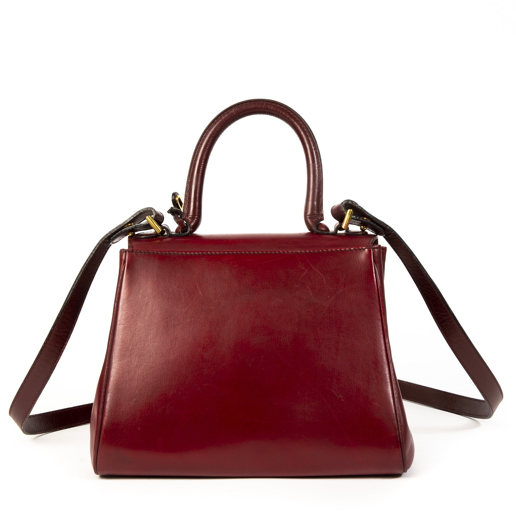 acheter en ligne seconde main Delvaux Vintage Burgundy Boxcalf Brillant PM + Strap