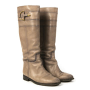 Authentieke Tweedehands Gucci Taupe Horsebit Leather Boots juiste prijs veilig online shoppen luxe merken webshop winkelen Antwerpen België mode fashion