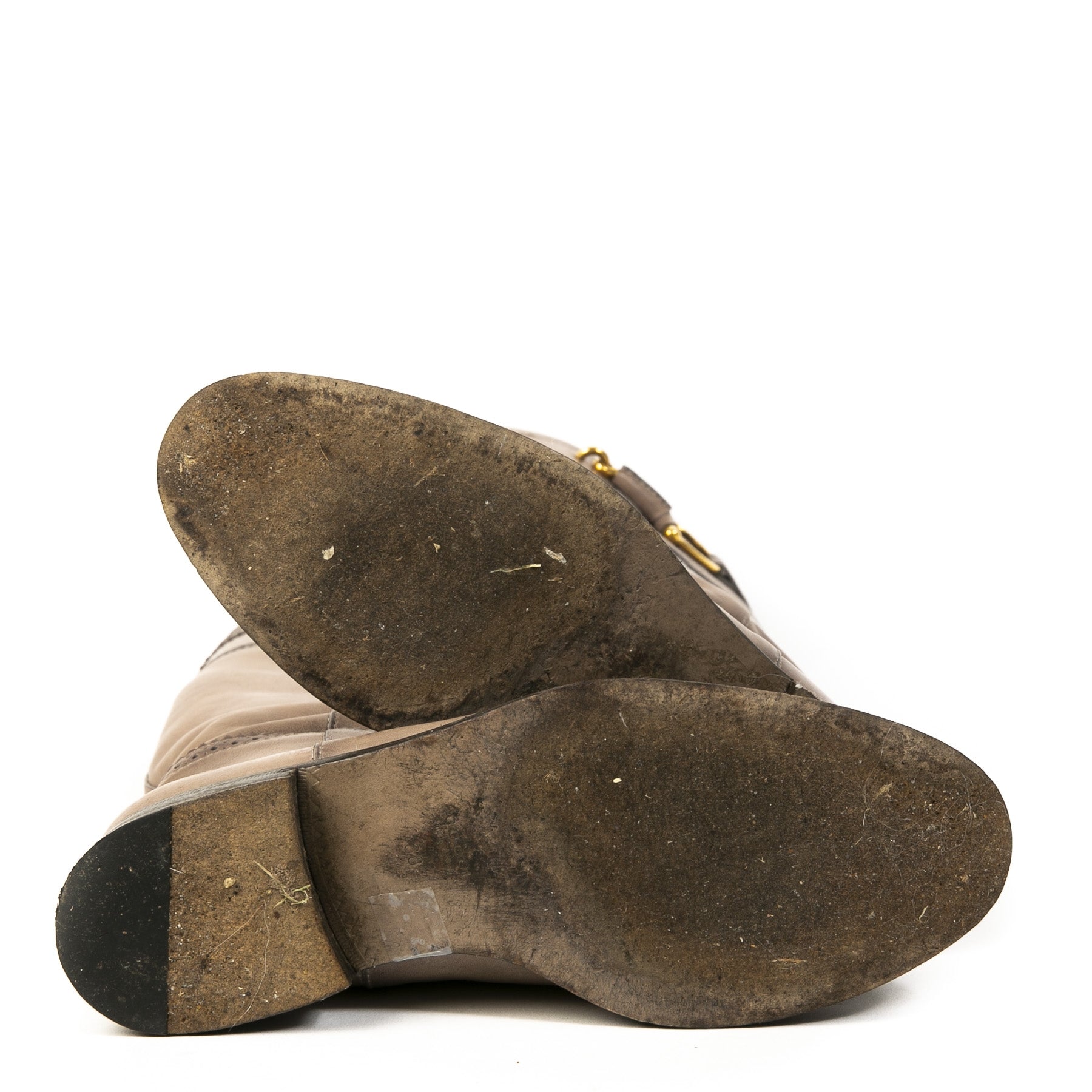 Authentieke Tweedehands Gucci Taupe Horsebit Leather Boots juiste prijs veilig online shoppen luxe merken webshop winkelen Antwerpen België mode fashion