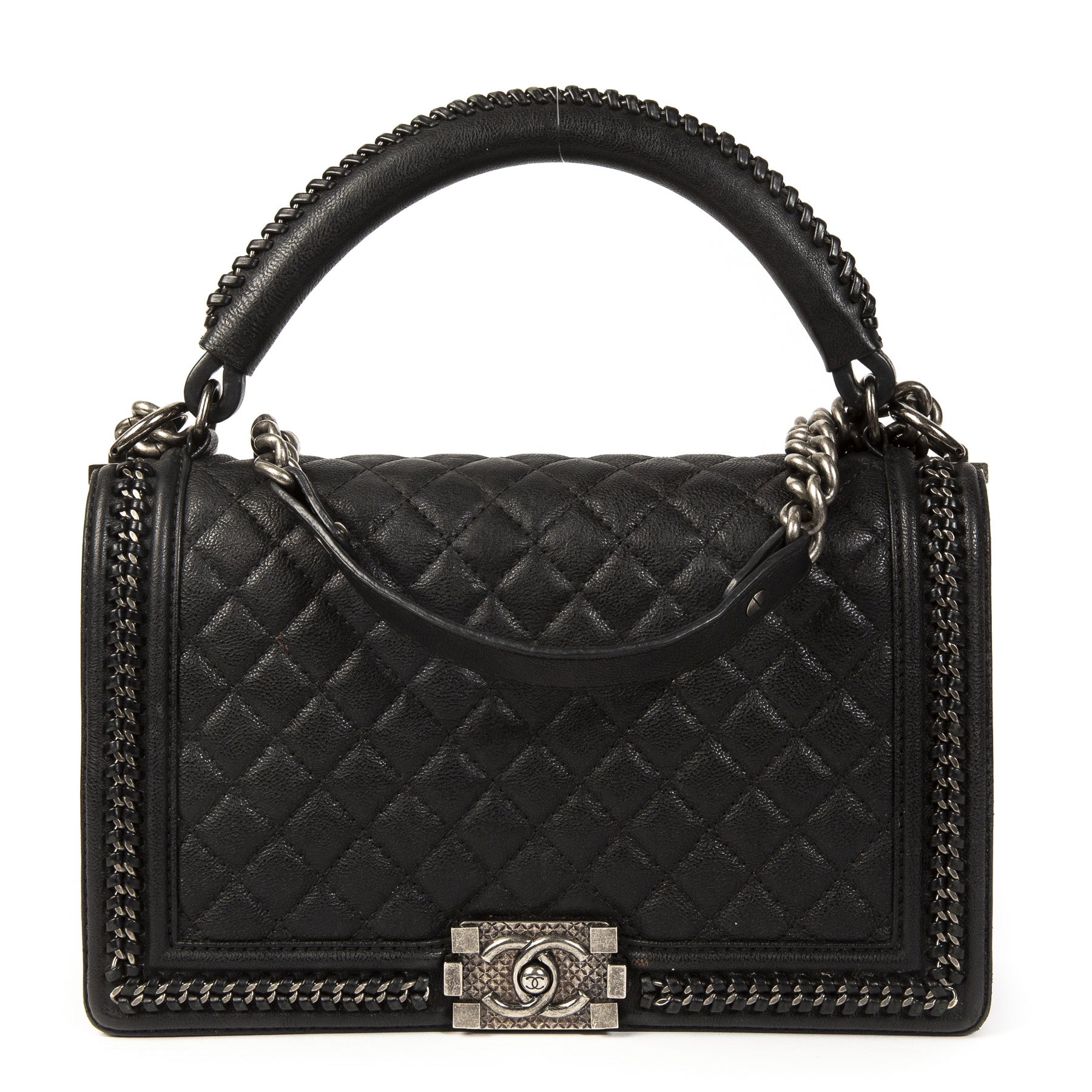 Authentic second-hand vintage Chanel Black Boy Bag Handle buy online at webshop LabelLOV