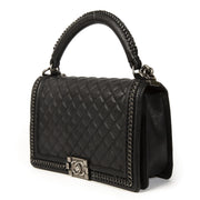 Authentieke tweedehands vintage Chanel Black Boy Bag Handle koop online webshop LabelLOV