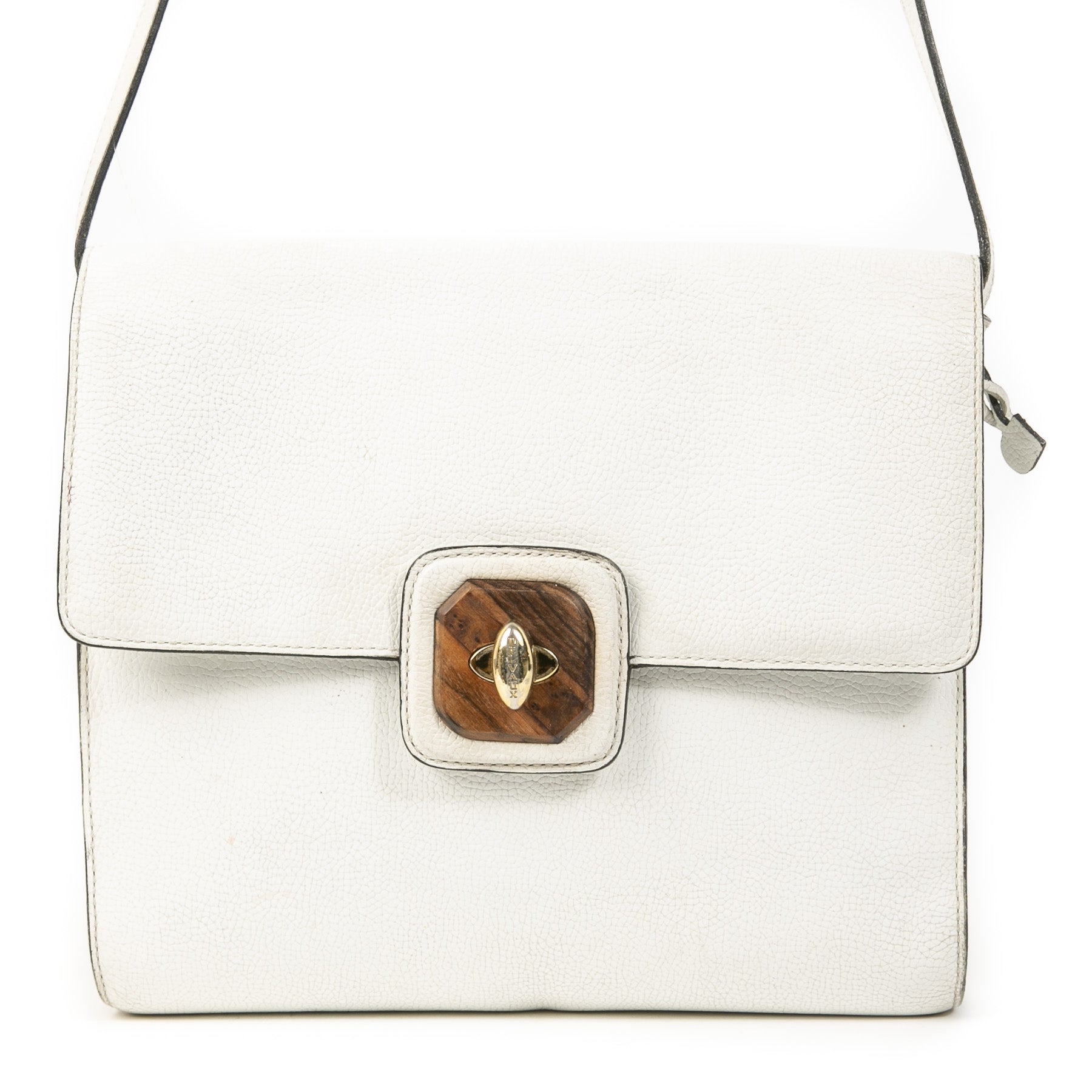 Authentieke Tweedehands Delvaux White Crossbody Bag with Bamboo Detail juiste prijs veilig online shoppen luxe merken webshop winkelen Antwerpen België mode fashion