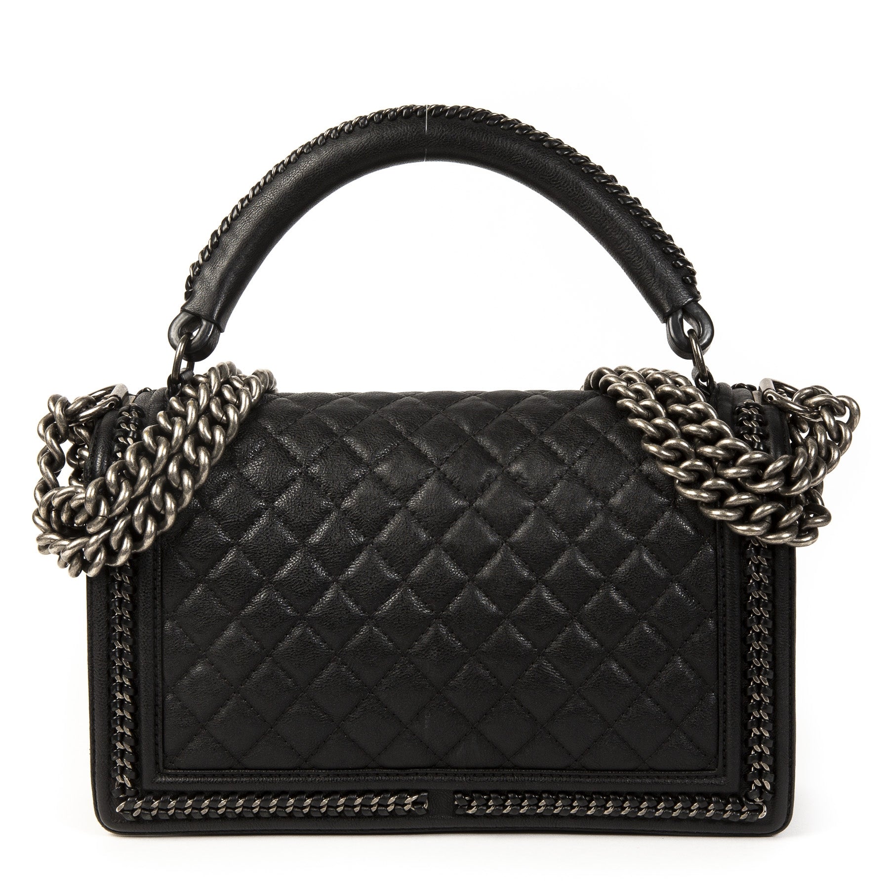 Authentique seconde main vintage Chanel Black Boy Bag Handle achète en ligne webshop LabellOV