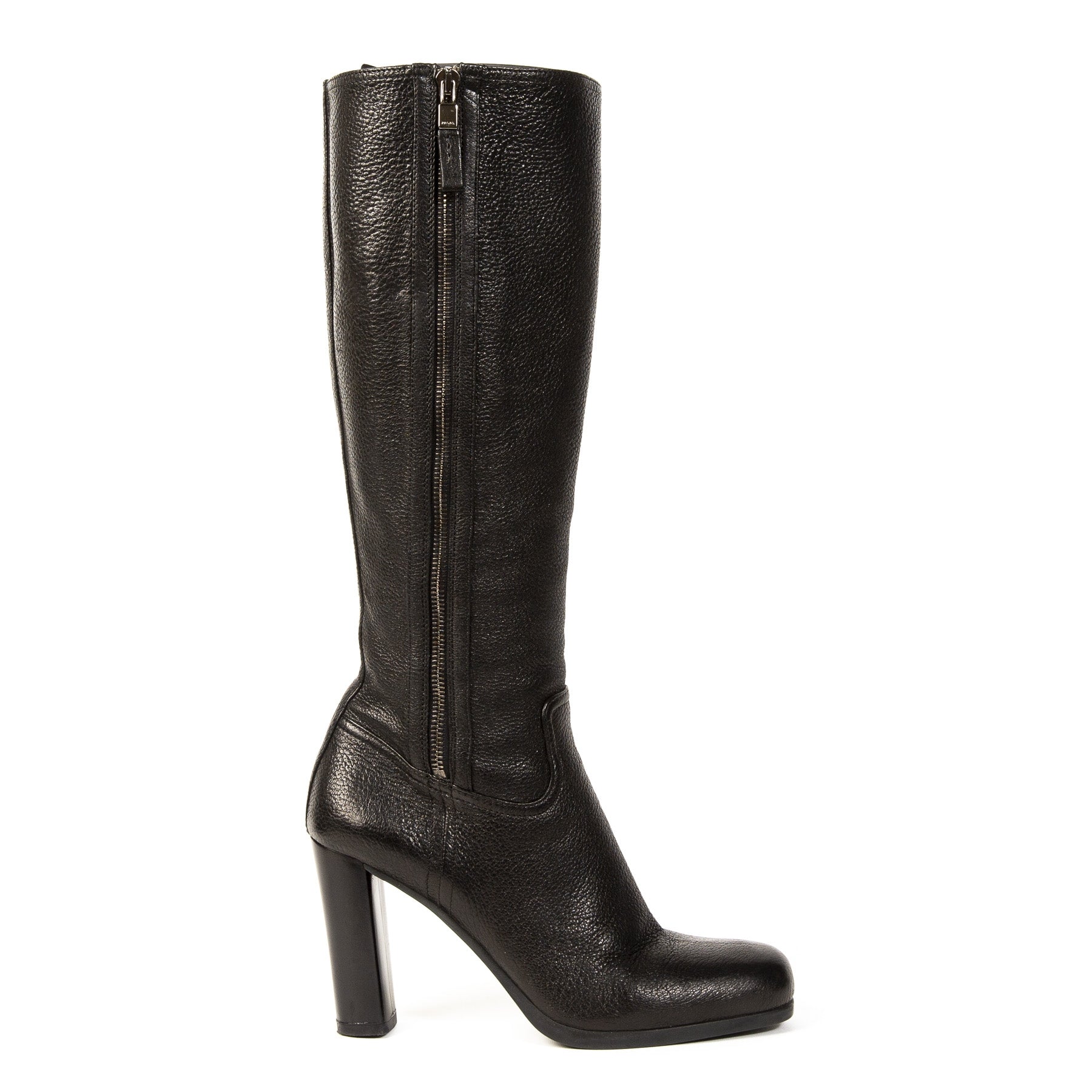 Authentieke Tweedehands Prada Black Leather Calzature Donna Boots juiste prijs veilig online shoppen webshop luxe merken winkelen Antwerpen België mode fashion