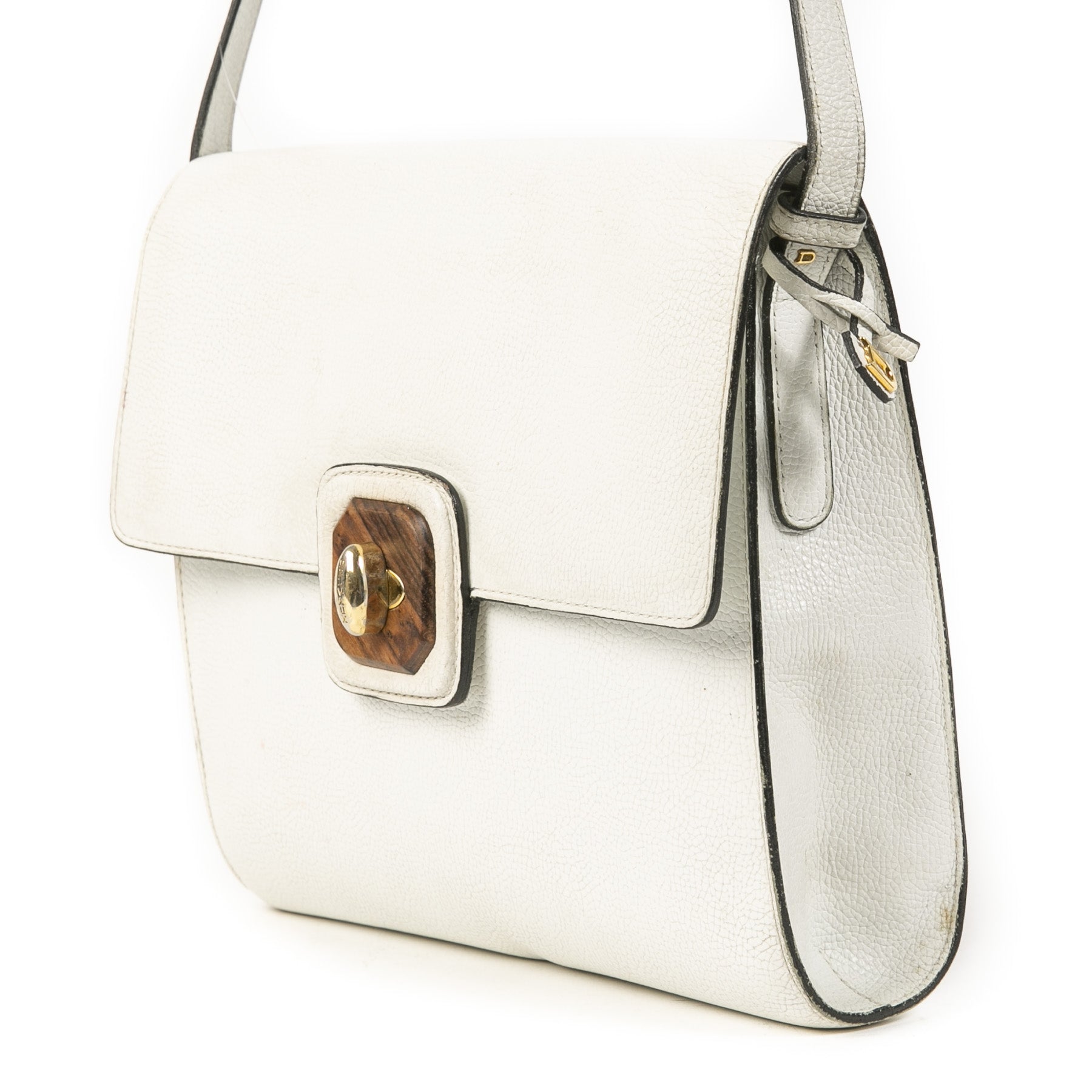 Authentieke Tweedehands Delvaux White Crossbody Bag with Bamboo Detail juiste prijs veilig online shoppen luxe merken webshop winkelen Antwerpen België mode fashion