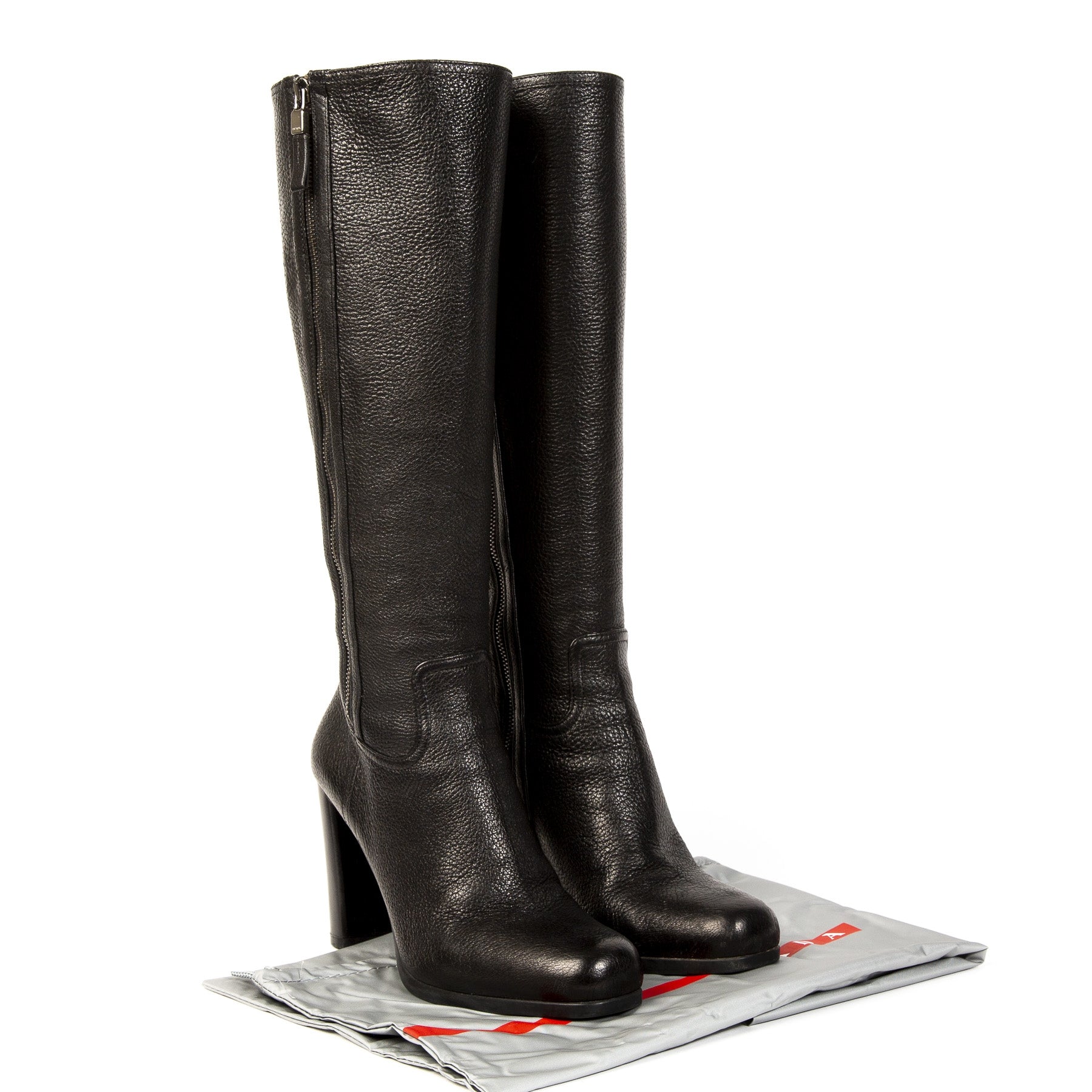 Authentieke Tweedehands Prada Black Leather Calzature Donna Boots juiste prijs veilig online shoppen webshop luxe merken winkelen Antwerpen België mode fashion