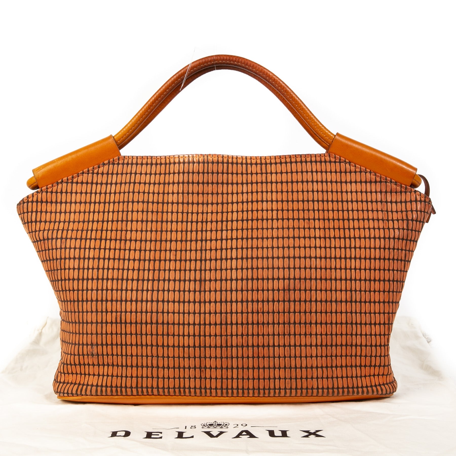 Authentic second-hand vintage Delvaux Orange Top Handle Bag buy online webshop LabelLOV