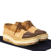 Authentic second-hand vintage Prada Cognac Woven Flatform Espadrilles buy online webshop LabelLOV