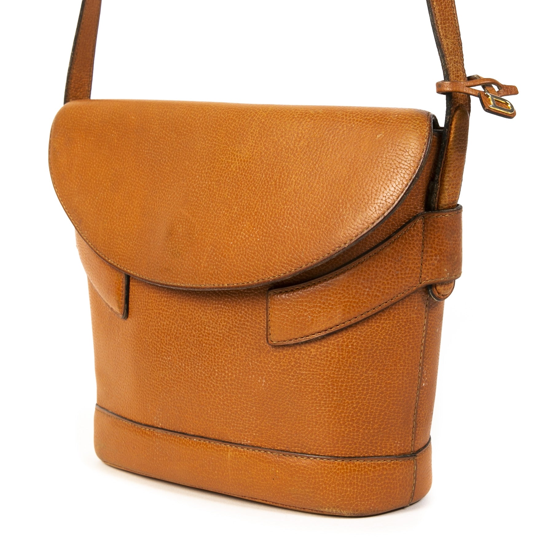 Authentieke Tweedehands Delvaux Cognac Leather Front Flap Shoulder Bag juiste prijs veilig online shoppen luxe merken webshop winkelen Antwerpen België mode fashion