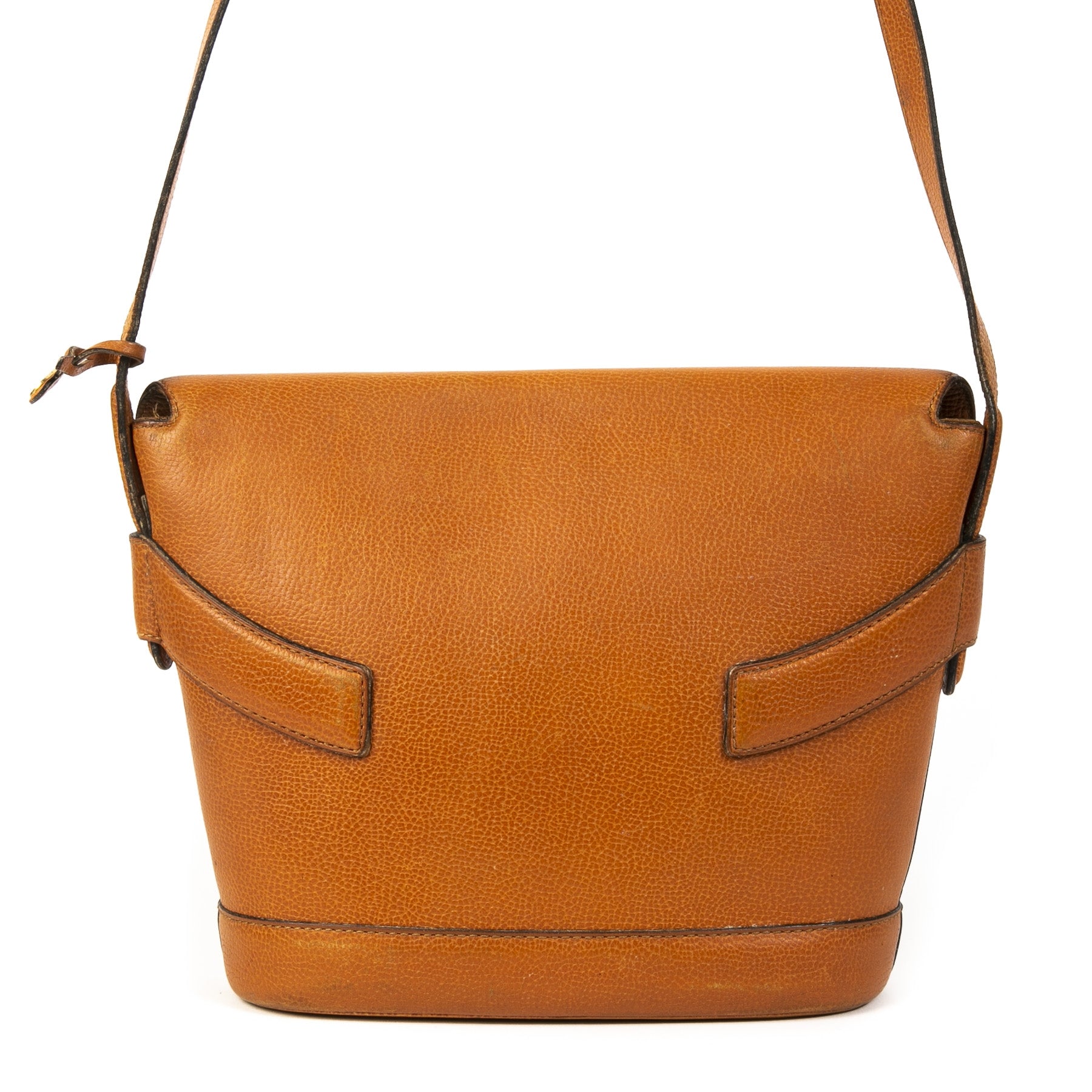 Authentieke Tweedehands Delvaux Cognac Leather Front Flap Shoulder Bag juiste prijs veilig online shoppen luxe merken webshop winkelen Antwerpen België mode fashion