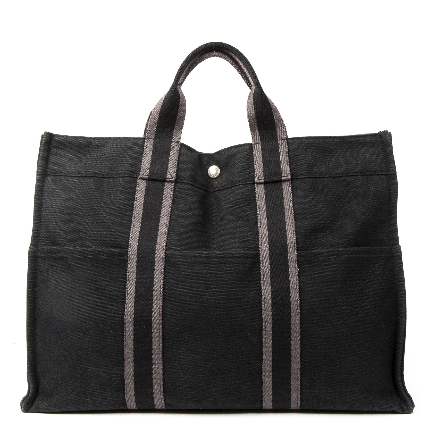 Hermes Black & Grey Canvas Fourre Tout Tote Bag