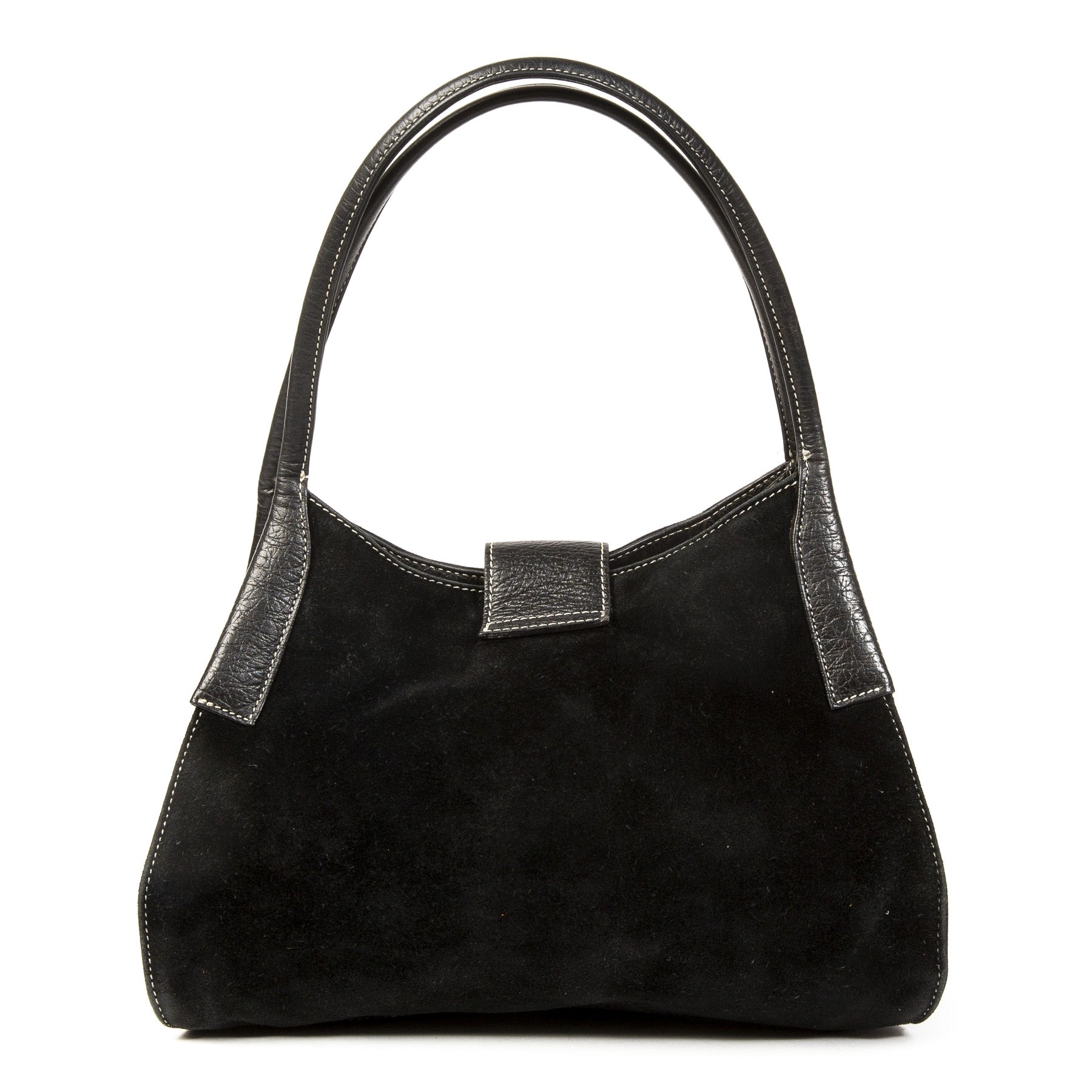 Authentieke tweedehands vintage Tods Black Suede Shoulder Bag koop online webshop LabelLOV