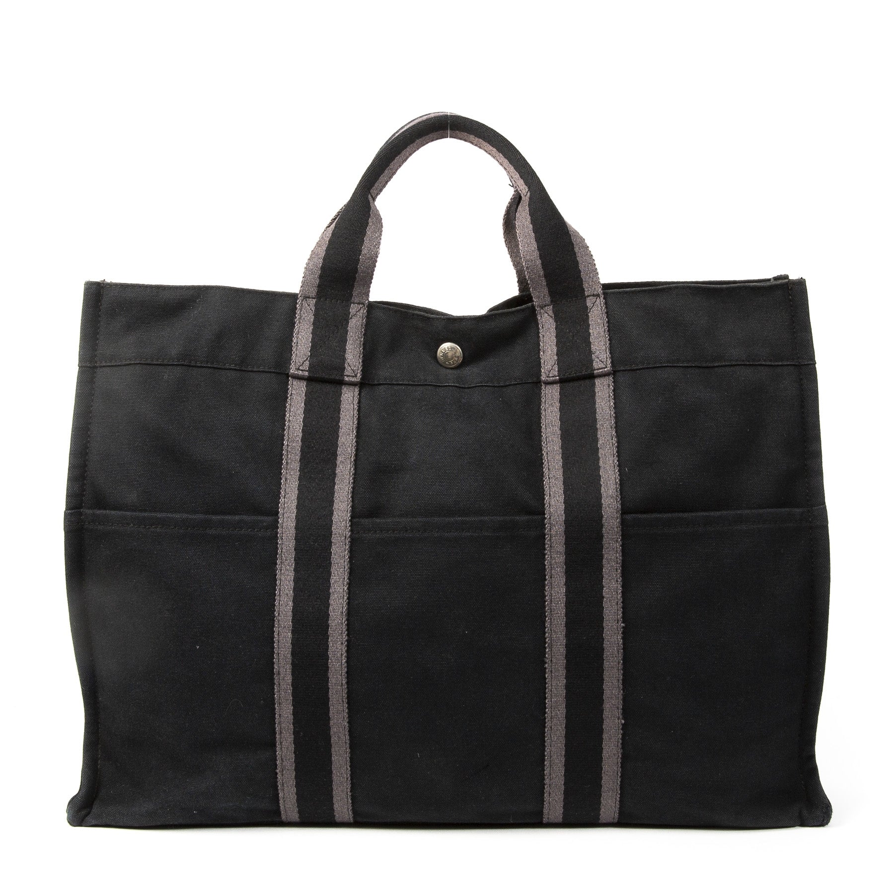Hermes Black & Grey Canvas Fourre Tout Tote Bag